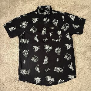 Lurking Class Button Down Shirt Mens Medium Black Grim Reaper Skull Sketchy